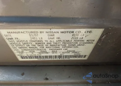 2007 Nissan Maxima 3.5 Se z USA, uszkodzony, nr VIN 1N4BA41E07C856226